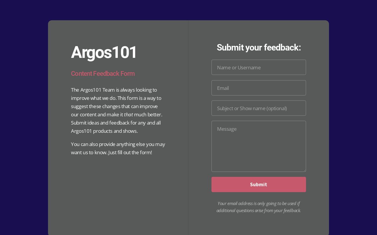 Argos101 Feedback
